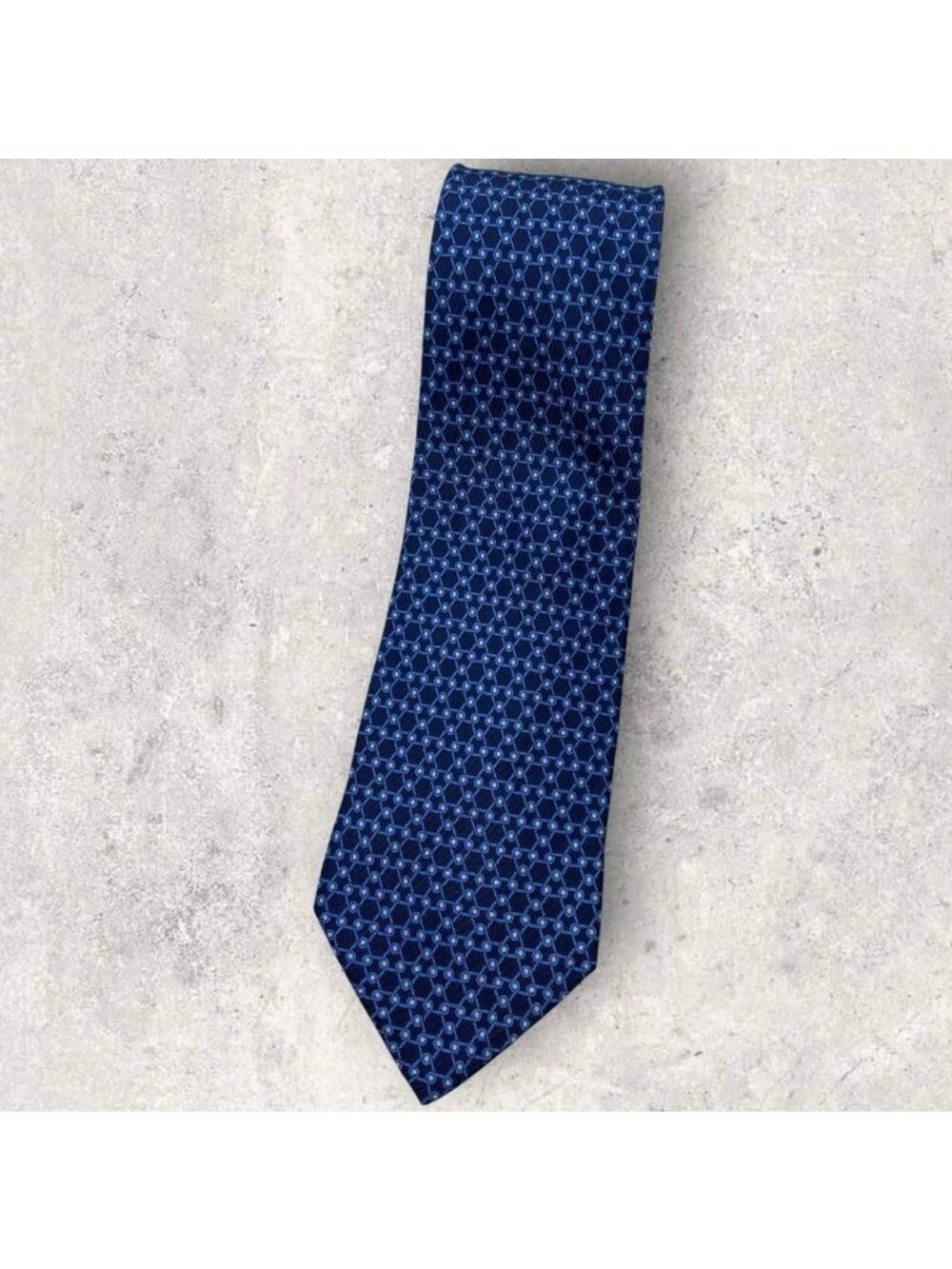BATTISTONI Silk Tie ITALY XL Navy Blue White Geometric W:3.8" EUC